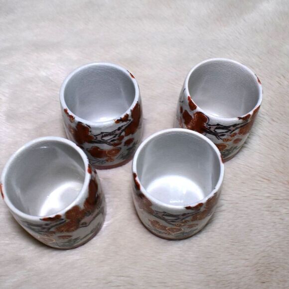 Vintage Kutani Style Hand Painted Asian Tea cups Large Sake Set - Picture 3 of 13